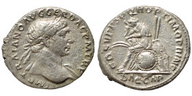 Trajan, 98-117. Denarius (silver, 3.12 g, 19 mm), Rome. IMP TRAIANO AVG GER DAC P M TR P Laureate bust right. Rev. COS V PP SPQR OPTIMO PRINC // DAC C...