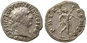 Trajan, 98-117. Denarius (silver, 2.57 g, 19 mm), Rome. IMP CAES NERVA TRAIAN AVG GERM Laureate bust right, slight drapery on left shoulder. Rev. P M ...