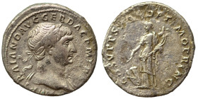Trajan, 98-117. Denarius (silver, 2.61 g, 18 mm), Rome. IMP TRAIANO AVG GER DAC P M TR P Laureate bust right, slight drapery on left shoulder. Rev. CO...