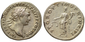 Trajan, 98-117. Denarius (silver, 3.05 g, 18 mm), Rome. IMP TRAIANO AVG GER DAC PM TRP COS V P P Laureate bust right, slight drapery on far shoulder. ...