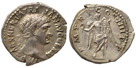 Trajan, 98-117. Denarius (silver, 3.09 g, 19 mm), Rome. IMP CAES NERVA TRAIAN AVG GERM Laureate bust right. Rev. P M TR P COS IIII P P Victory standin...