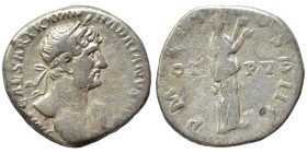 Hadrian, 117-138. Denarius (silver, 3.23 g, 17 mm), Rome. IMP CAESAR TRAIAN HADRIANVS AVG Laureate bust right, drapery on far shoulder. Rev. P M TR P ...