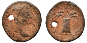Hadrian, 117-138. As (bronze, 2.40 g, 17 mm). HADRIANVS AVG COS III P P Laureate bust right. Rev. ANNONA AVG / S-C Modius with grain ears and poppies....
