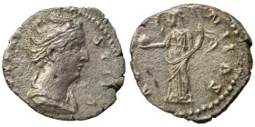 Faustina I, died 141 AD. Diva Faustina under Antoninus Pius. Denarius (silver, 2.67 g, 16 mm). DIVA FAVSTINA Draped bust right. Rev. AETERNITAS Aetern...