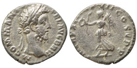 Commodus, 177-192. Denarius (silver, 2.34 g, 17 mm), Rome. M COMM ANT P FEL AVG BRIT Laureate head right. Rev. P M TR P XI IMP VII COS V P P Victory a...