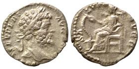 Septimius Severus, 193-211. Denarius (silver, 2.14 g, 17 mm), Rome. L SEPT SEV PERT AVG IMP X Laureate head right. Rev. SALVTI AVGG Salus seated left,...