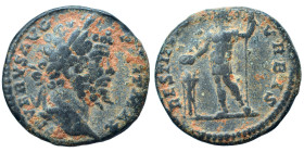 Septimius Severus, 193-211. Limes denarius (bronze, 2.93 g, 17 mm). SEVERVS AVG PART MAX Laureate head right. Rev. RESTITVTOR VRBIS Septimius standing...