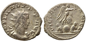 Gallienus, 253-268. Antoninianus (bronze, 3.62 g, 22 mm), Lugdunum (Lyons). GALLIENVS P F AVG Radiate, cuirassed bust right. Rev. VICT GERMANICA Victo...