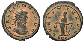 Gallienus, 253-268. Antoninianus (bronze, 3.87 g, 21 mm ), Antioch. GALLIENVS AVG Radiate, cuirassed bust right. Rev. LAETITIA AVG Laetitia standing l...