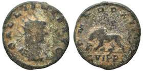 Gallienus, 253-268. Antoninianus (bronze, 2.73 g, 19 mm), Antioch. GALLIENVS AVG Radiate head of Gallienus to left. Rev. P M TR P XIII / CVIPP Lion wa...
