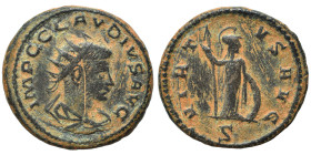 Claudius II Gothicus, 268-270. Antoninianus (bronze, 4.08 g, 20 mm), Antioch. IMP C CLAVDIVS AVG Radiate, draped and cuirassed bust to right. Rev. VIR...
