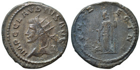 Claudius II Gothicus, 268-270. Antoninianus (bronze, 3.71 g, 20 mm), Antioch. IMP C CLAVDIVS AVG Radiate head to left. Rev. IVNO REGINA Juno standing ...
