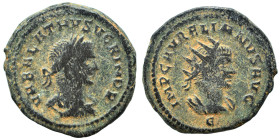 Aurelian, with Vabalathus, 270-275. Antoninianus (bronze, 4.44 g, 21 mm), Antioch. IMP C AVRELIANVS AVG Radiate and cuirassed bust of Aurelian right; ...