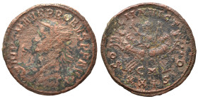 Probus. 276-282. Antoninianus (bronze, 3.18 g, 22 mm), Cyzicus. IMP C M AVR PROBVS P F AVG Radiate and mantled bust left, holding eagle-tipped sceptre...