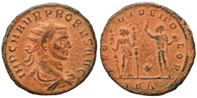 Probus, 276-282. Antoninianus (bronze, 3.17 g, 21 mm), Serdica. IMP C M AVR PROBVS AVG Radiate, draped and cuirassed bust right. Rev. PROVIDEN DEOR, P...