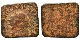 Carus, 282-283. Antoninianus (bronze, 2.11 g, 16x15 mm). IMP C M AVR CARVS P F AVG Radiate, draped, and cuirassed bust of Carus right. Rev. Carinus st...