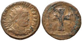 Maximianus, first reign, 286-305. Follis (bronze, 3.02 g, 19 mm). IMP C MA MAXIMIANVS PF AVG Radiate and draped bust right. Rev. Cross, overstruck on ...