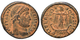 Constantine I, 307/310-337. Follis (bronze, 3.19 g, 19 mm), Constantinople. CONSTANTINVS MAX AVG Diademed head to right. Rev. LIBERTAS PVBLICA Victory...