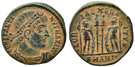 Constantine I, 307/310-337. Follis (bronze, 2.51 g, 16 mm), Antioch. CONSTANTINVS MAX AVG Rosette-diadem, draped, cuirassed bust right. Rev. GLORIA EX...