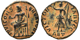 Time of Maximinus II, 310-313. Follis (bronze, 1.19 g, 14 mm), ‘Persecution’ issue, Antioch. IOVI CONSERVATORI Jupiter seated left, holding globe in h...