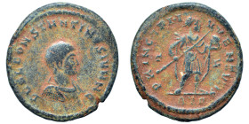 Constantine II, 316-337. Follis (bronze, 3.96 g, 20 mm), Trier. FL CL CONSTANTINVS IVN N C Bare-headed, cuirassed bust right. Rev. PRINCIPI IVVENTVTIS...