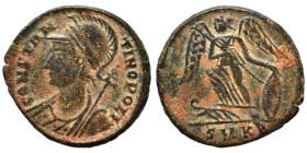 Commemorative Series, 330-354. Follis (bronze, 2.54 g, 18 mm), Cyzicus. CONSTAN-TINOPOLIS Helmeted and mantled bust of Constantinopolis to left, with ...