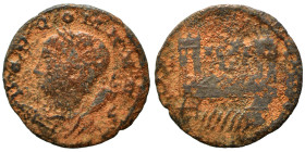 Commemorative Series, 330-354. Follis (bronze, 0.71 g, 13 mm), Constantinople. POP ROMANVS Laureate and draped bust of the Genius Populi Romanus to le...