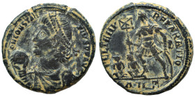 Constantius II, 337-361. Follis (bronze, 5.66 g, 21 mm). D N CONSTANTIVS P F AVG Laurel and rosette diademed, draped and cuirassed bust of Constantius...