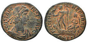 Constantius II, 337-361. Follis (bronze, 4.63 g, 22 mm), Aquileia. CONSTANTIVS P F AVG Diademed, draped and cuirassed bust right. Rev. FEL TEMP REPARA...