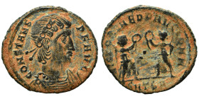 Constans, 337-350. Follis (bronze, 1.43 g, 16 mm), Thessalonica. CONSTANS P F AVG Rosette-diademed, draped and cuirassed bust of Constans right. Rev. ...