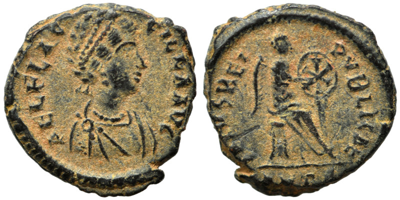 Aelia Flacilla, 383 - 388. Ae (bronze, 1.22 g, 13 mm), Antioch. AEL FLACILLA AVG...