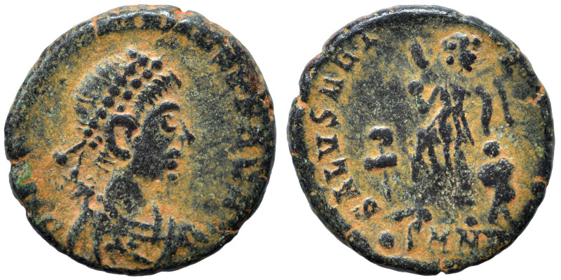 Arcadius, 383-408. Ae (bronze, 0.91 g, 10 mm), Nicomedia. D N ARCADIVS P F AVG P...