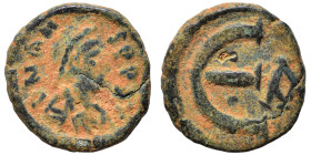 Anastasius I, 491-518. Pentanummium (bronze , 1.72 g, 14 mm). Constantinople. DN ANAST PP AVC Diademed and draped bust right. Rev. Large E; two pellet...