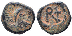 Anastasius I, 491-518. Pentanummium (bronze, 1.29 g, 9 mm), Constantinople. Diademed, draped, and cuirassed bust of Anastasius to right. Rev. Monogram...