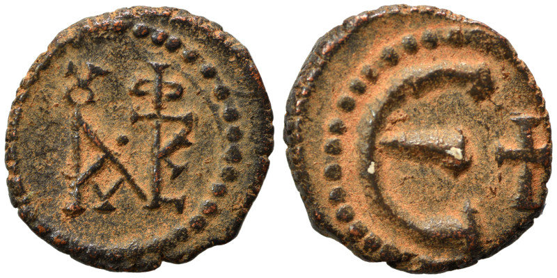 Justin II, 565-578. Pentanummium (bronze, 1.84 g, 14 mm), Theoupolis (Antioch). ...