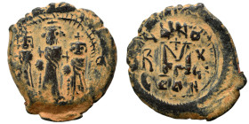 Heraclius, with Martina and Heraclius Constantine, 610-641. Follis (bronze, 5.73 g, 23 mm), Constantinople. Heraclius, in center, flanked by Martina, ...