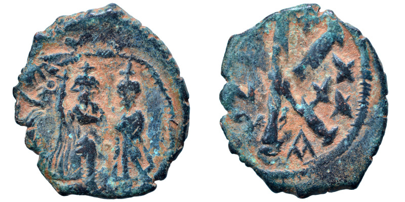 Heraclius, with Heraclius Constantine, 610-641. Half Follis (bronze, 2.33 g, 19 ...