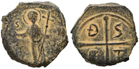 CRUSADERS. Principality of Antioch. Tancred, regent, 1101-1112. Follis (bronze, 3.42 g, 19 mm). St. Peter standing facing, raising his right hand in b...