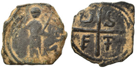 CRUSADERS. Principality of Antioch. Tancred, regent, 1101-1112. Follis (bronze, 2.99 g, 22 mm). St. Peter standing facing, raising his right hand in b...