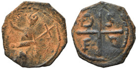 CRUSADERS. Principality of Antioch. Tancred, regent, 1101-1112. Follis (bronze, 3.08 g, 20 mm). St. Peter standing facing, raising his right hand in b...