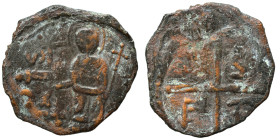 CRUSADERS. Principality of Antioch. Tancred, regent, 1101-1112. Follis (bronze, 2.54 g, 21 mm). St. Peter standing facing, raising his right hand in b...