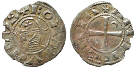 CRUSADERS. Principality of Antioch. Bohémond III, 1163-1201. Denier (silver, 0.64 g, 17 mm). +BOAMVNDVS Helmeted head of a knight to left flanked by c...