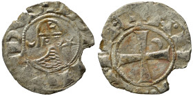 CRUSADERS. Principality of Antioch. Bohémond III, 1163-1201. Denier (silver, 0.52 g, 16 mm). +BOAMVNDVS Helmeted head of a knight to left flanked by c...