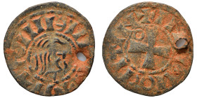 CRUSADERS. Principality of Antioch. Bohémond III, 1149-1163. Denier (silver, 0.80 g, 16 mm). Bare head right. Rev. Cross pattée, annulet in first quar...