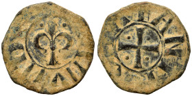 CRUSADERS. Principality of Antioch. Bohémond IV-V, 1233-1251. Pougeoise (bronze, 1.40 g, 16 mm). Fleur-de-lis. Rev. Cross pattee. Nearly very fine.