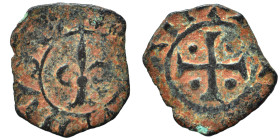 CRUSADERS. Principality of Antioch. Bohémond IV-V, 1233-1251. Pougeoise (bronze, 0.52 g, 14 mm). Fleur-de-lis. Rev. Cross pattee. Nearly very fine.