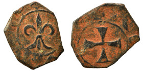CRUSADERS. Principality of Antioch. Bohémond IV-V, 1233-1251. Pougeoise (bronze, 0.77 g, 16 mm). Fleur-de-lis. Rev. Cross pattee. Nearly very fine.