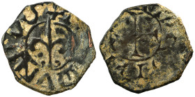 CRUSADERS. Principality of Antioch. Bohémond IV-V, 1233-1251. Pougeoise (bronze, 0.88 g, 16 mm). Fleur-de-lis. Rev. Cross pattee. Nearly very fine.