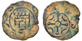 CRUSADERS. County of Tripoli. Raymond III, 1152-1187. Ae (bronze, 0.52 g, 15 mm). +CIVITΛS Fortified gateway with five crenellations and large divided...