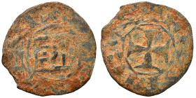 CRUSADERS. County of Tripoli. Bohémond V, 1233-1251. Pougeoise (bronze, 0.57 g, 16 mm). +CIVITAS Cross pommetée with central pellet-in-annulet; pellet...